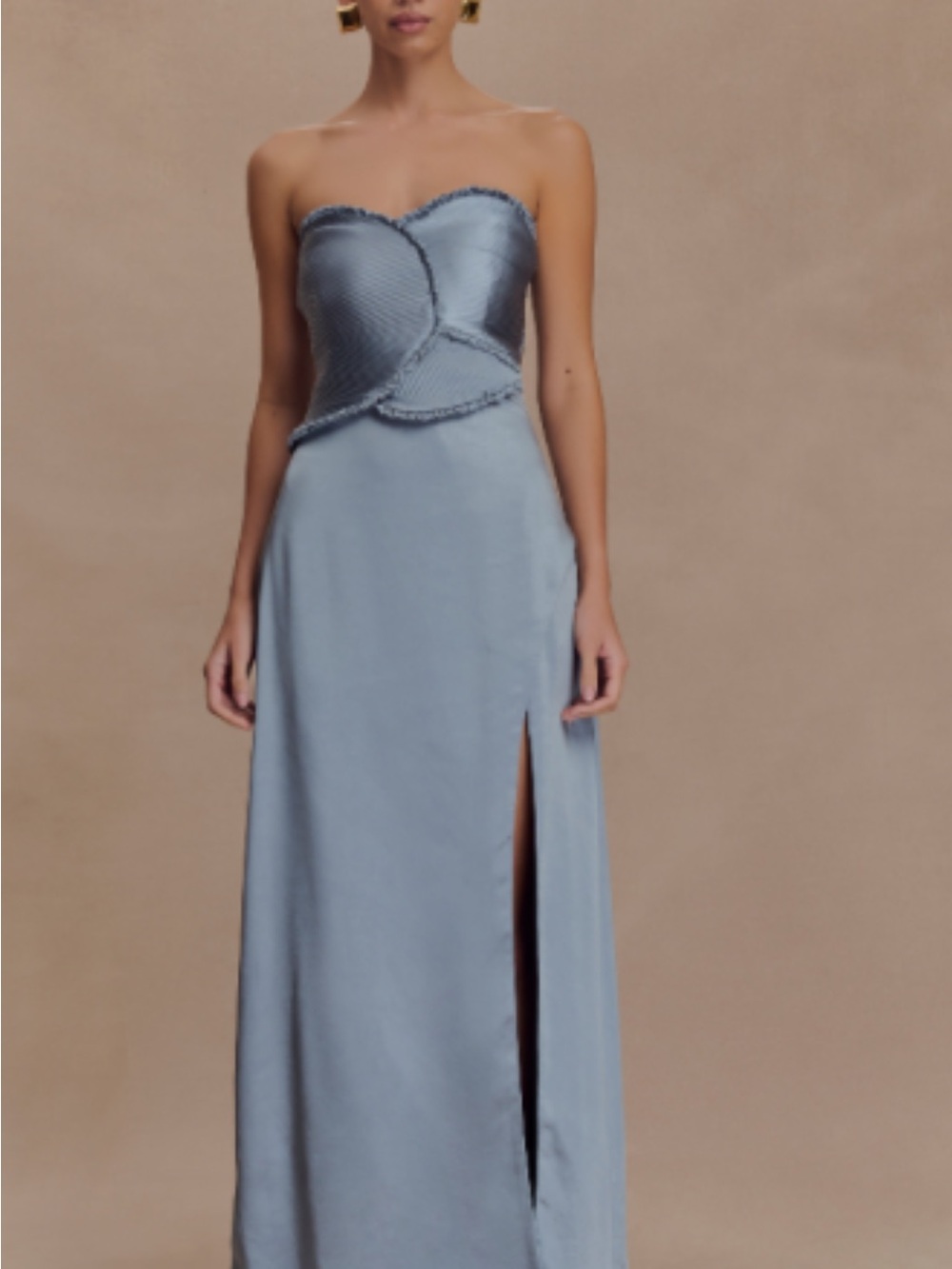 Meshki Strapless Powder Blue Evening Gown with Side Slit